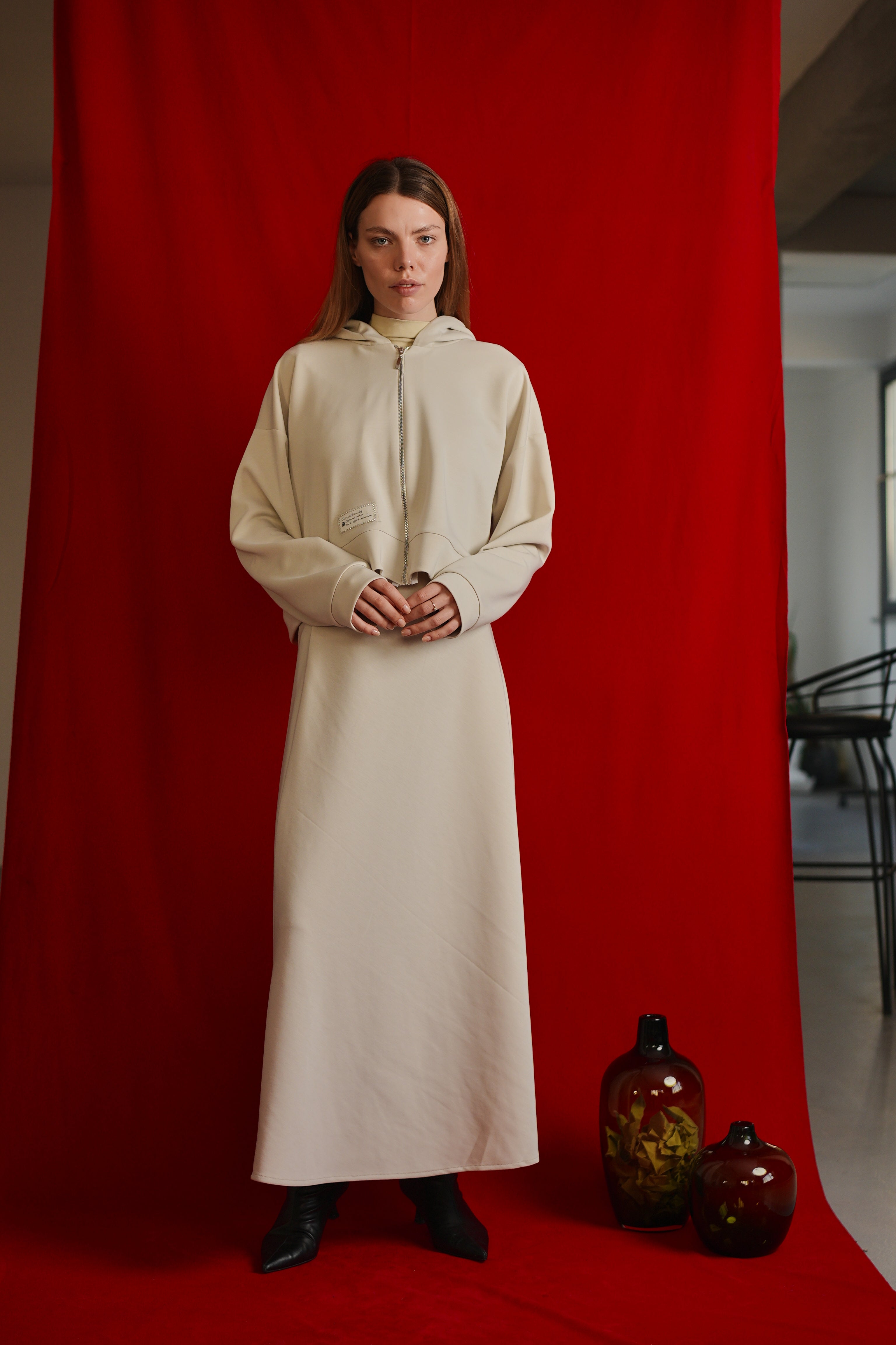 Tencel Kumaş Uzun Etek - Taş