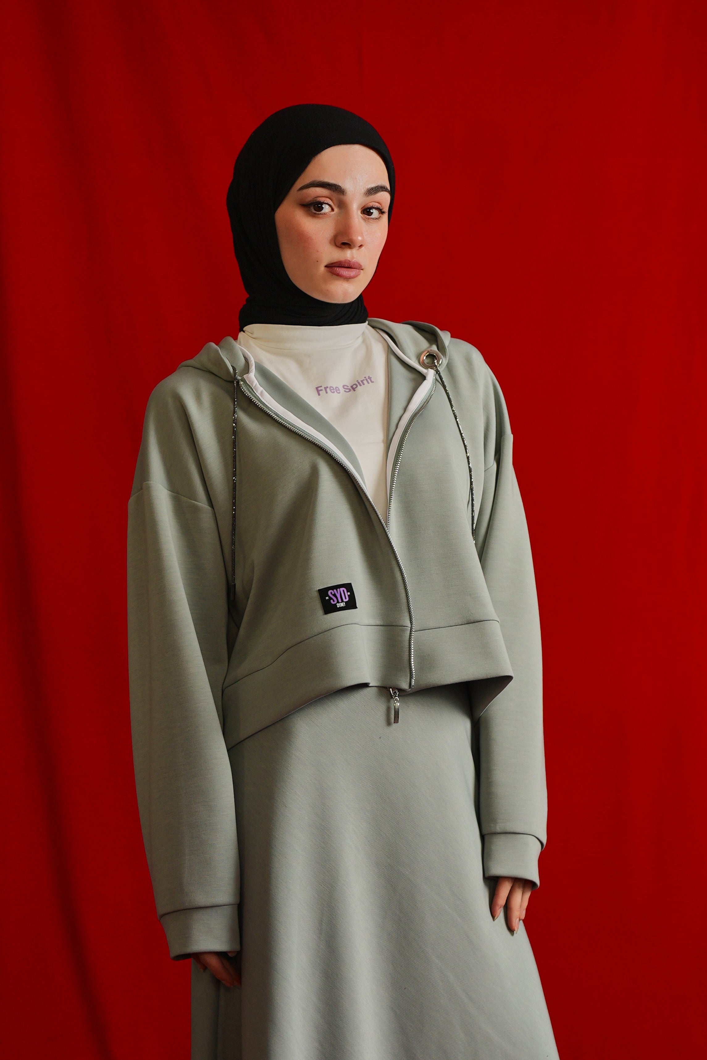 Tencel Kumaş Etiket Detaylı Kapüşonlu - Gri