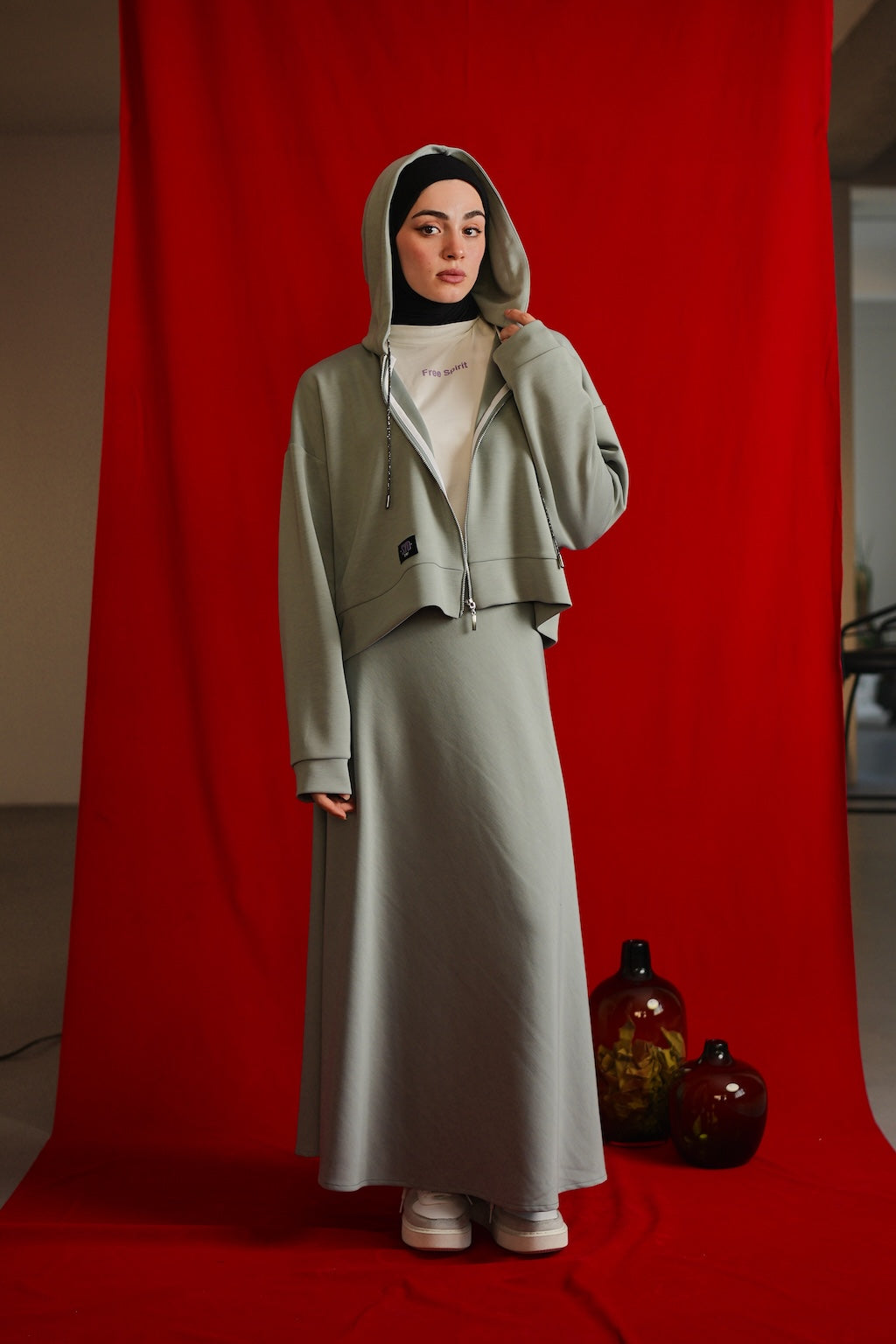 Tencel Kumaş Uzun Etek - Gri