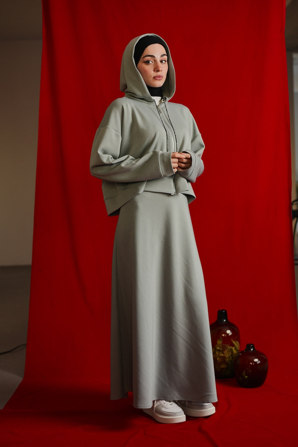 Tencel Kumaş Uzun Etek - Gri