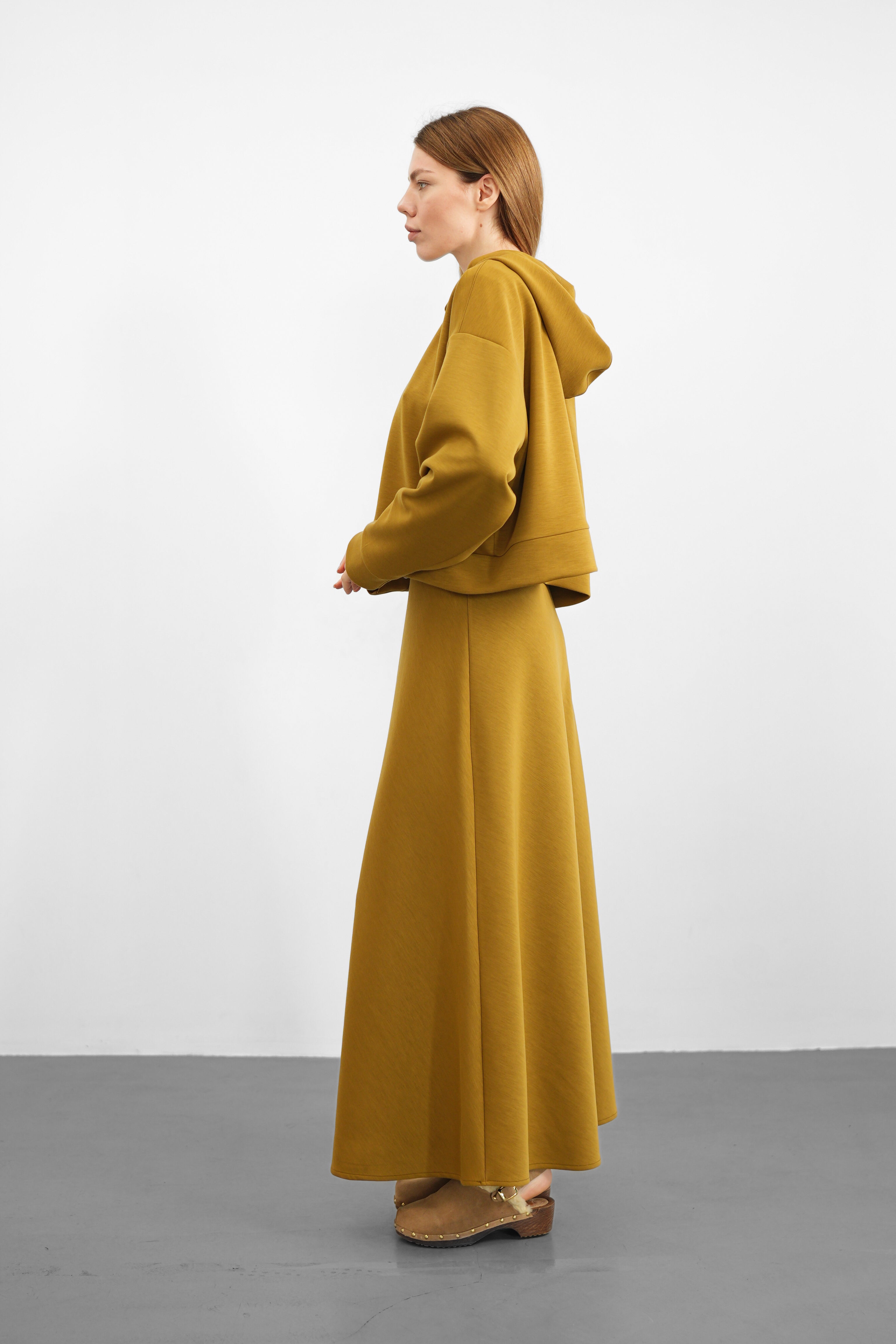 Tencel Kumaş Etiket Detaylı Kapüşonlu - Yağ Yeşili