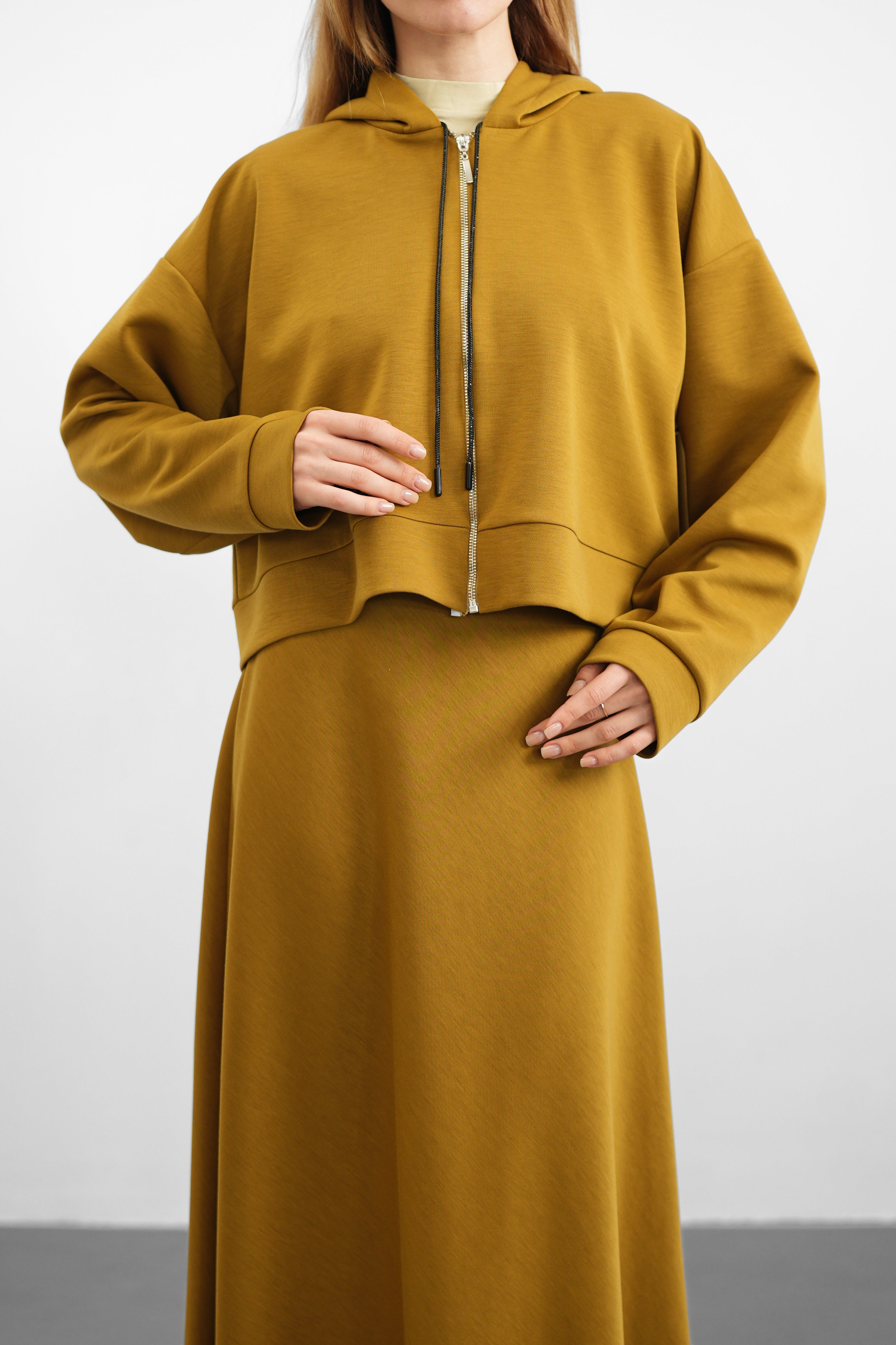 Tencel Kumaş Etiket Detaylı Kapüşonlu - Yağ Yeşili