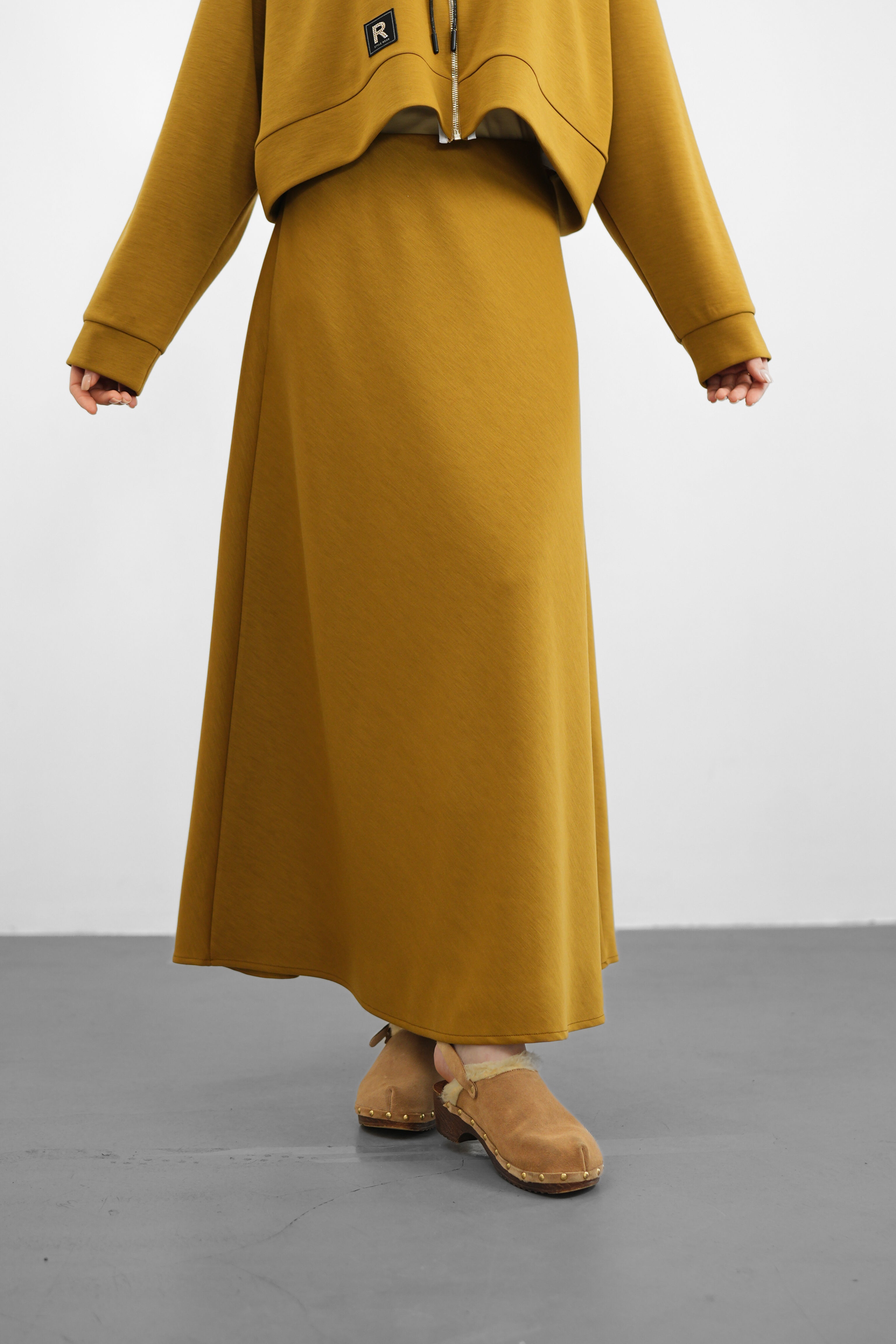 Tencel Kumaş Uzun Etek - Yağ Yeşili