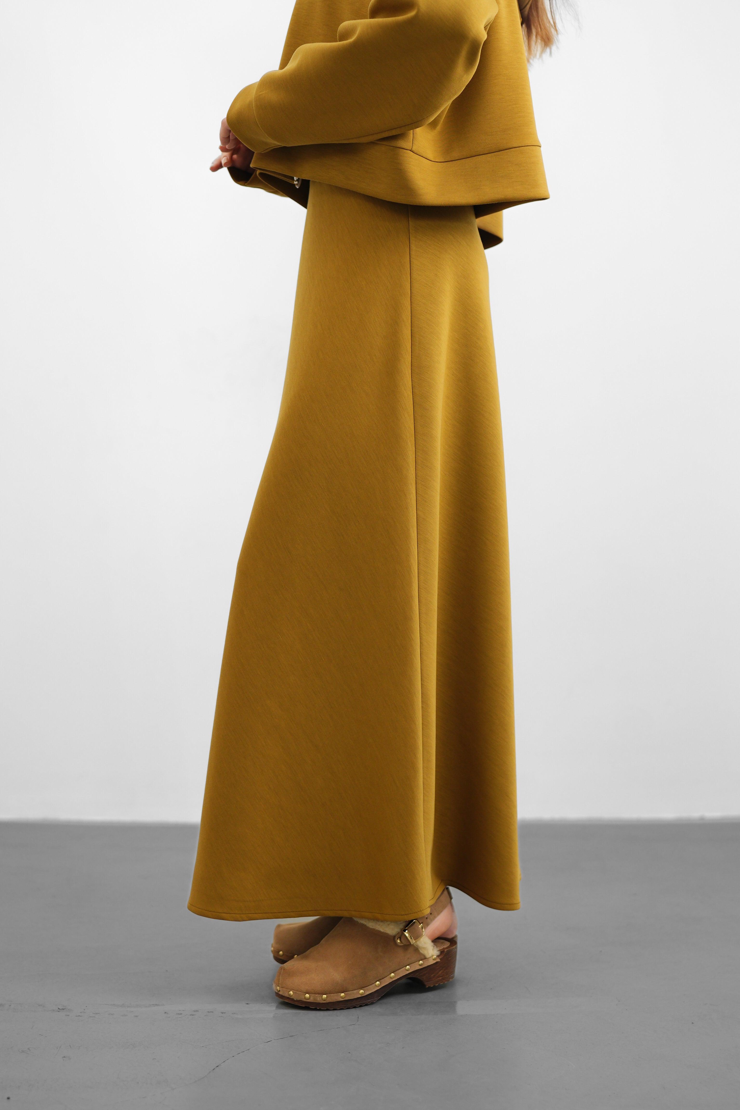 Tencel Kumaş Uzun Etek - Yağ Yeşili