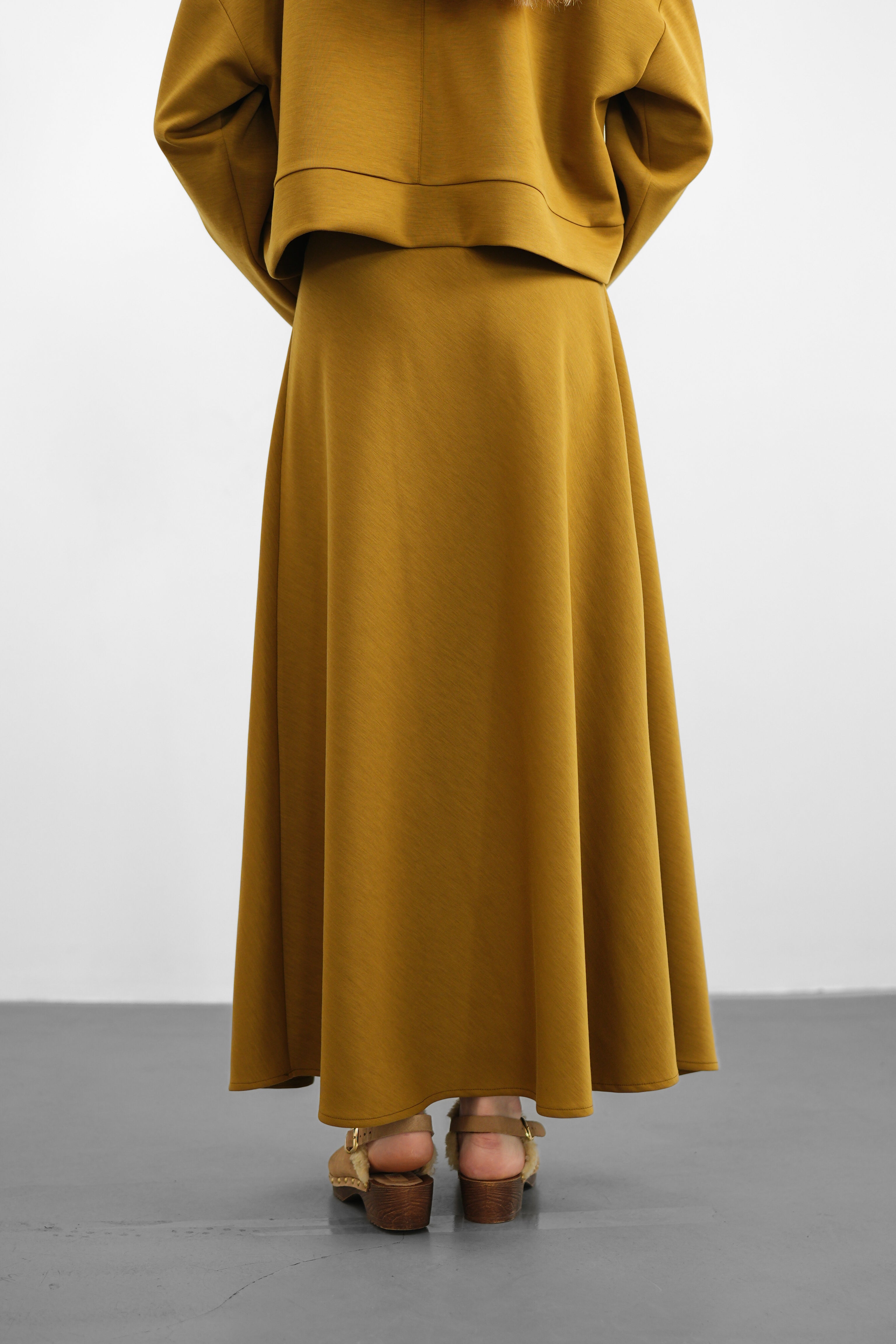 Tencel Kumaş Uzun Etek - Yağ Yeşili