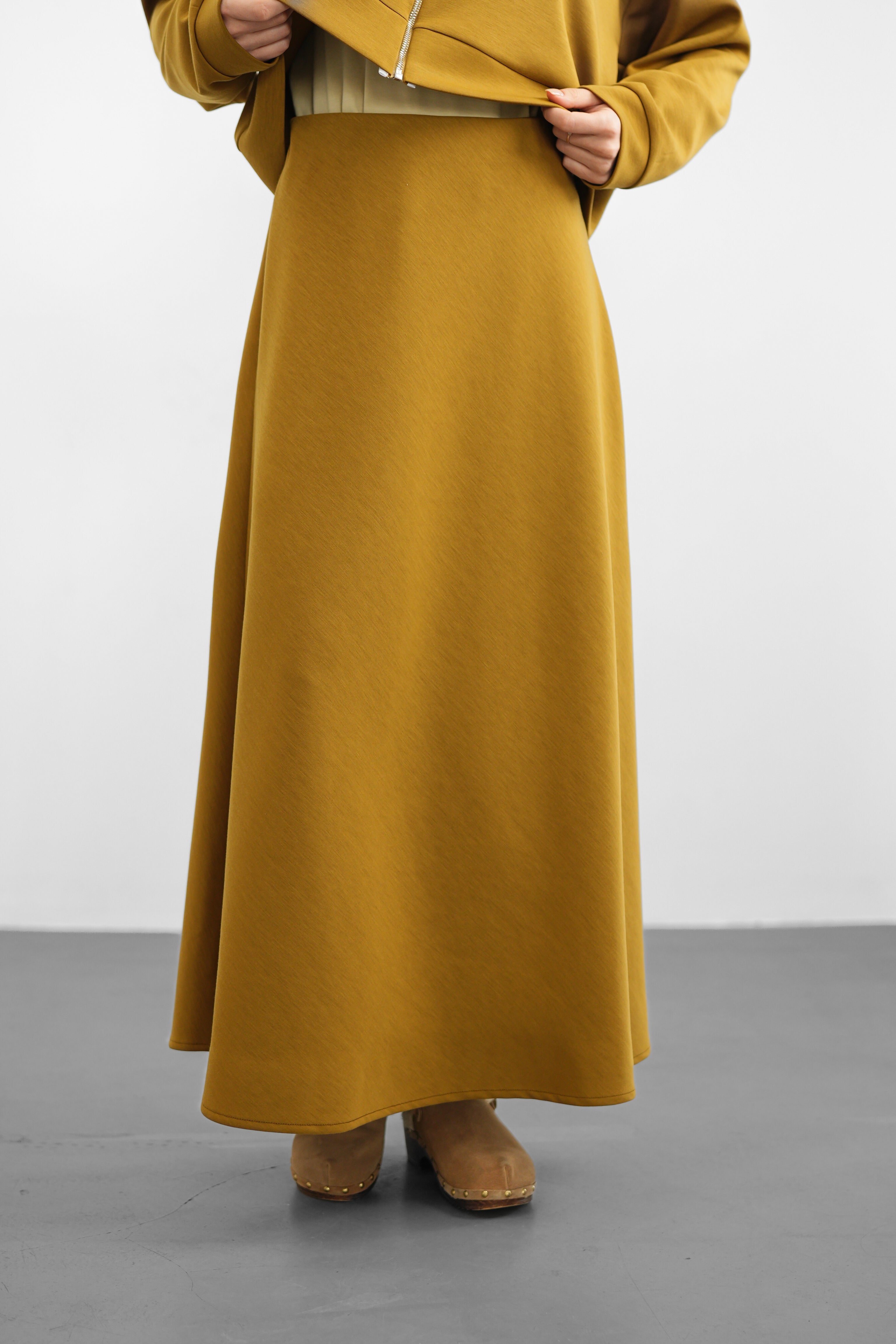 Tencel Kumaş Uzun Etek - Yağ Yeşili