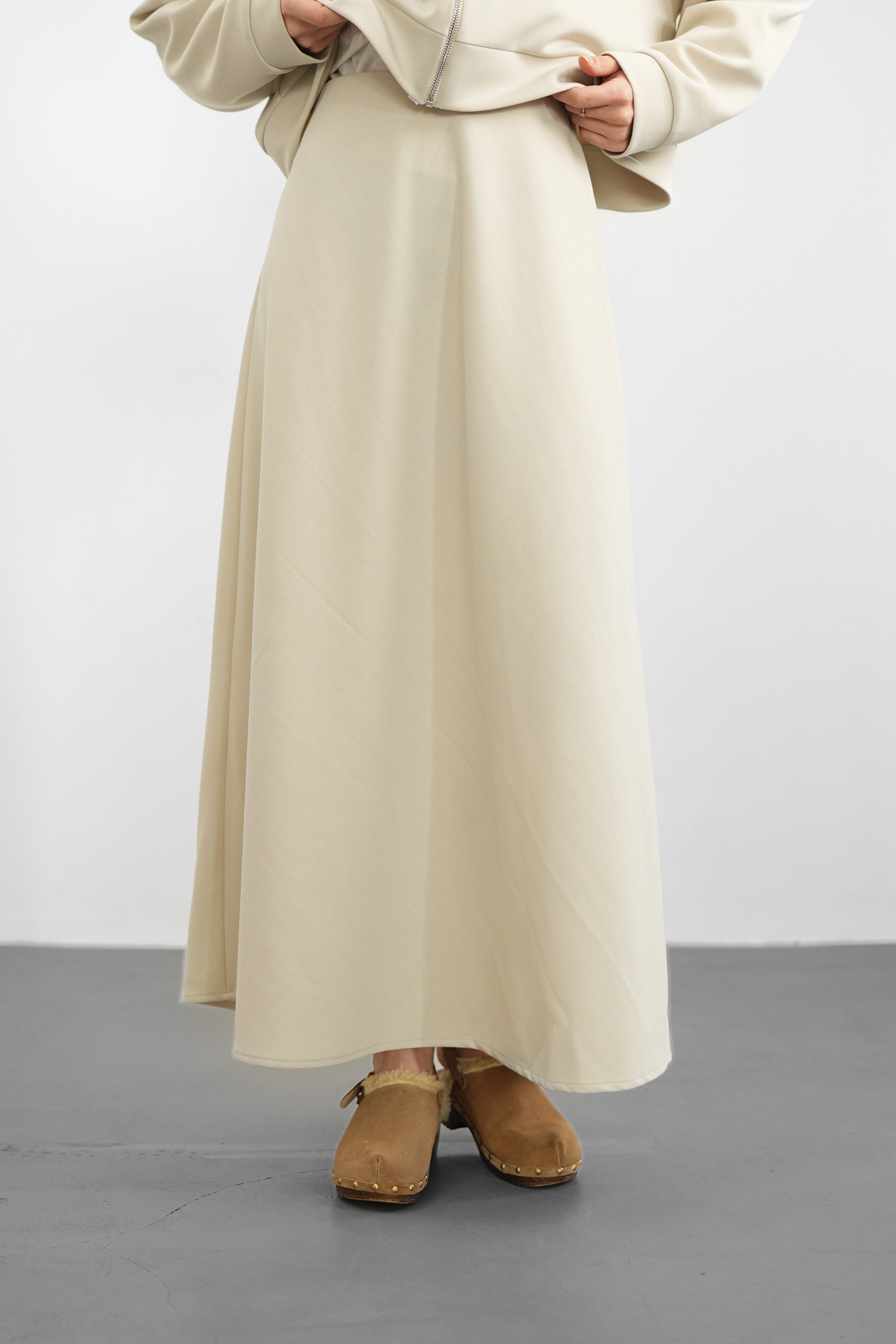 Tencel Kumaş Uzun Etek - Taş