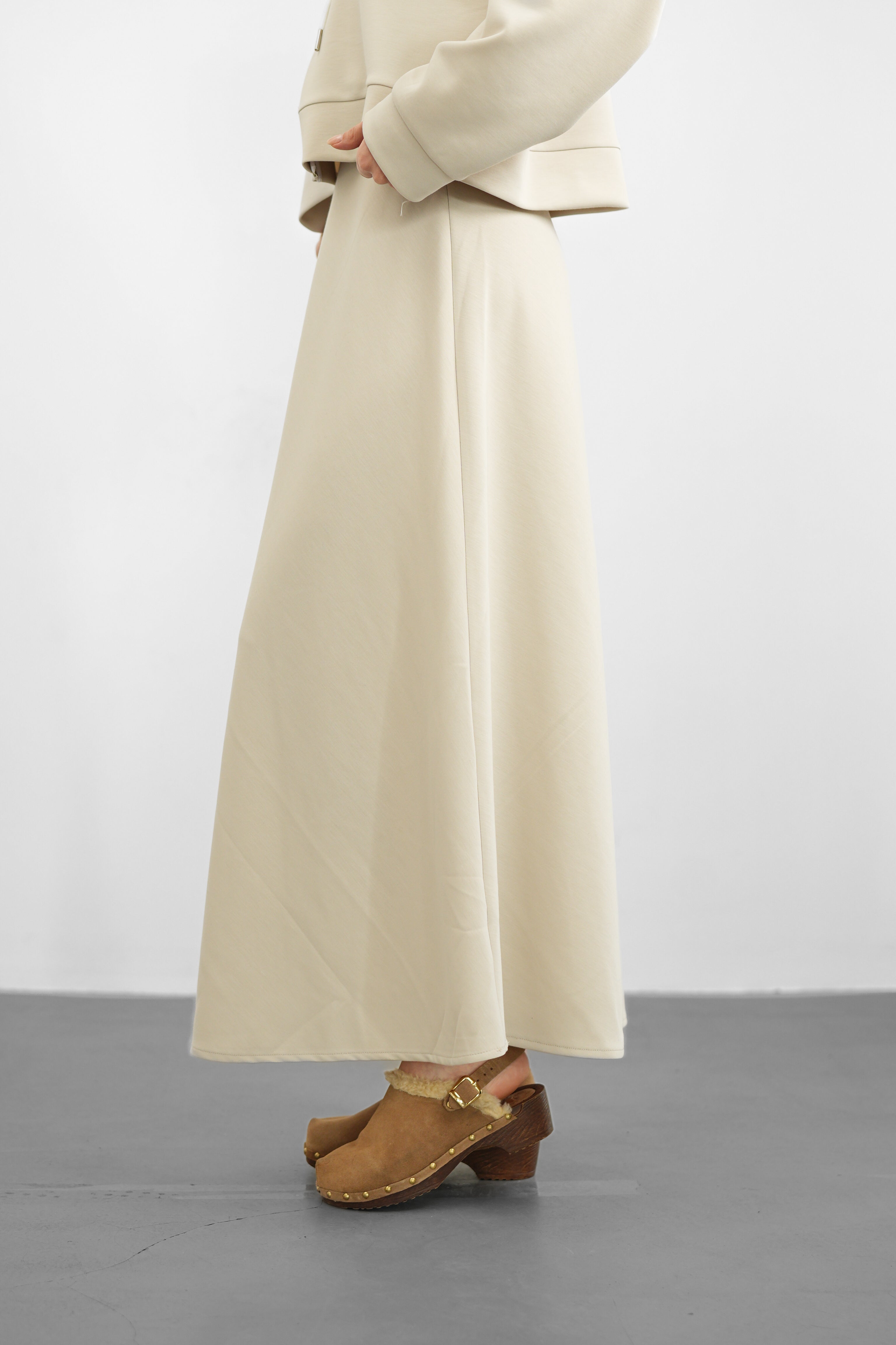 Tencel Kumaş Uzun Etek - Taş