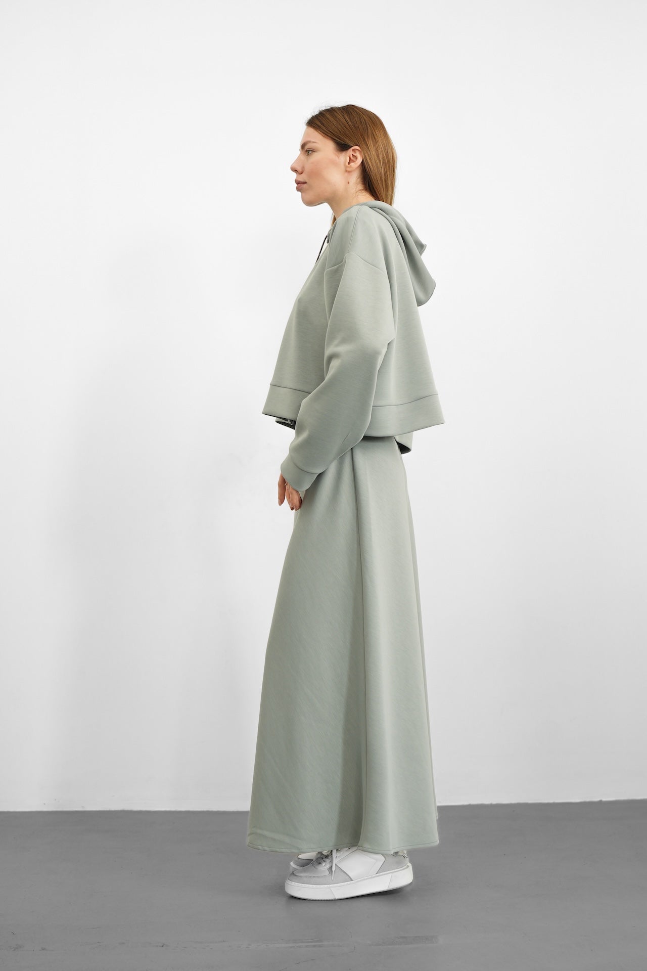 Tencel Kumaş Etiket Detaylı Kapüşonlu - Gri