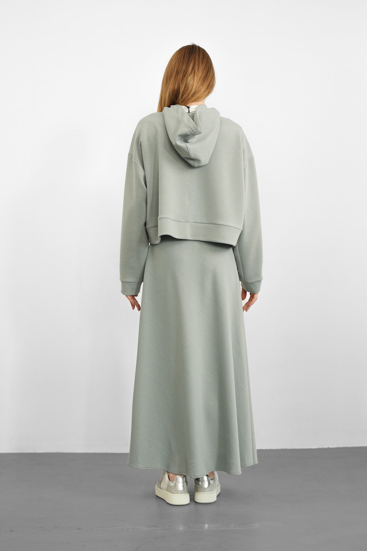 Tencel Kumaş Etiket Detaylı Kapüşonlu - Gri