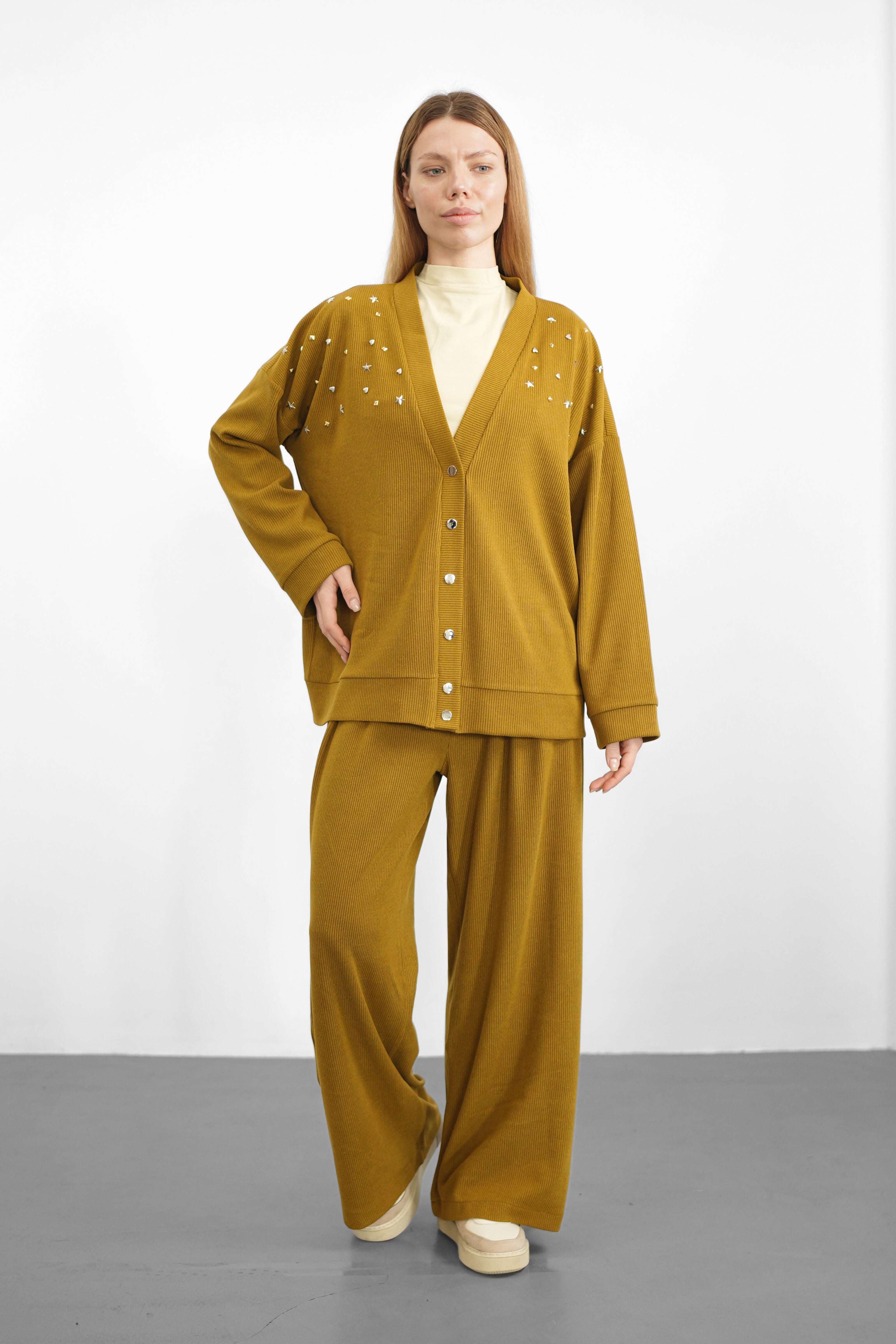 Sky Triko Hırka - Yağ Yeşili