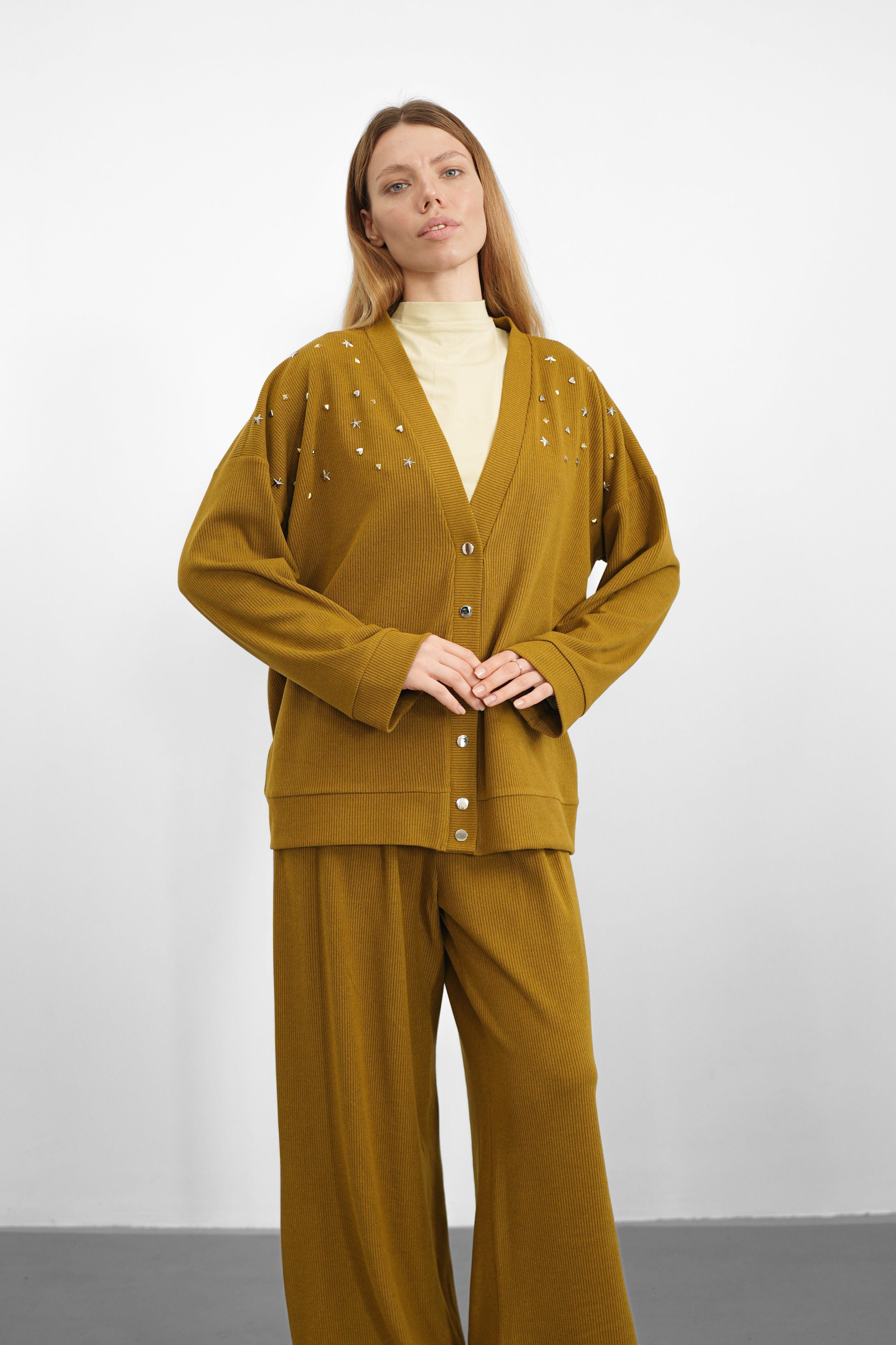 Sky Triko Hırka - Yağ Yeşili