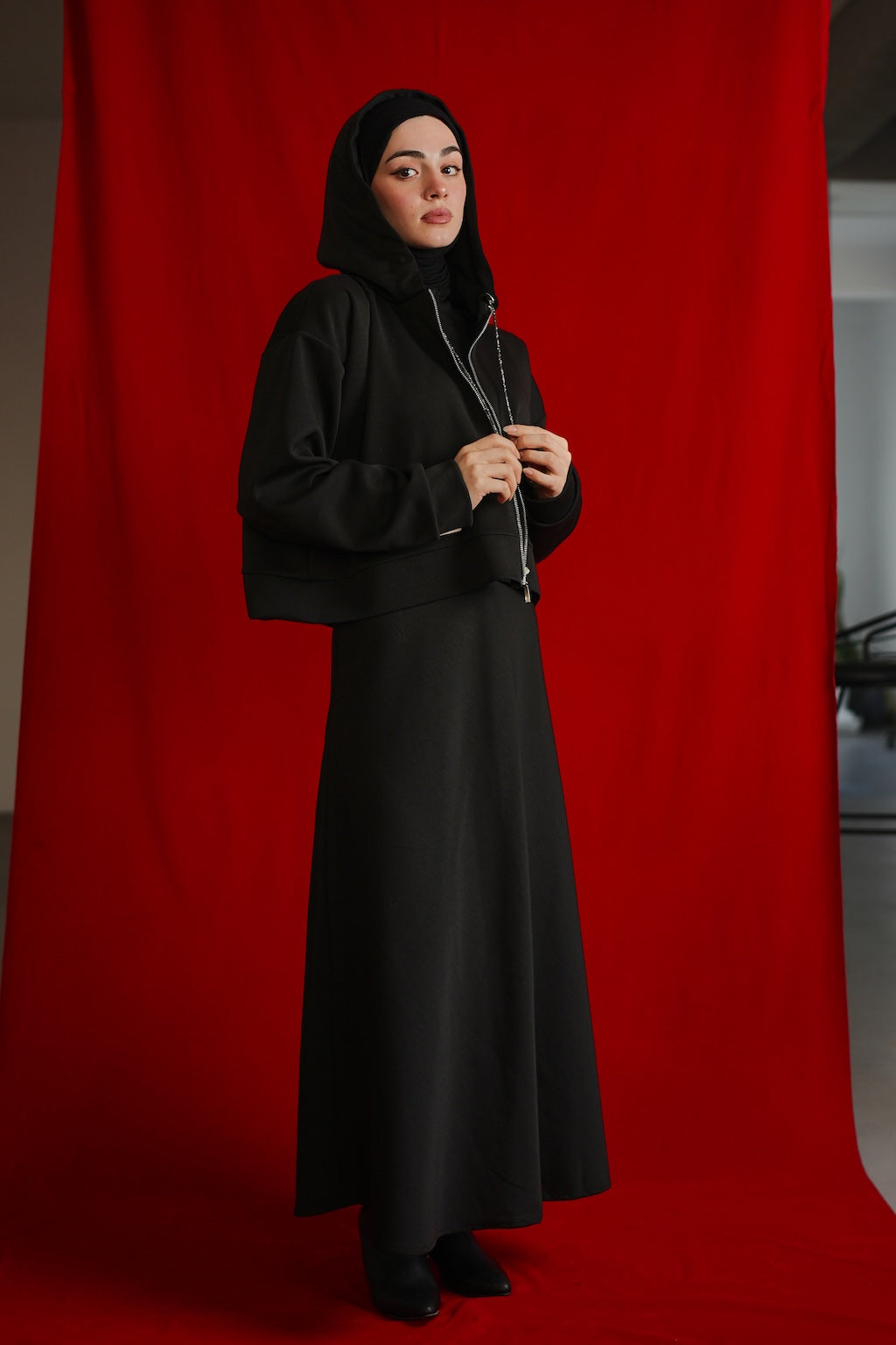 Tencel Kumaş Uzun Etek - Siyah